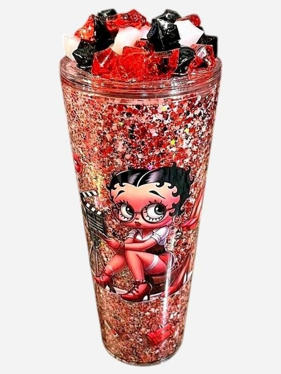 Hand Crafted Other - Handcrafted Betty Boop 24oz Glitter Tumbler Red Black Retro TV Collectible